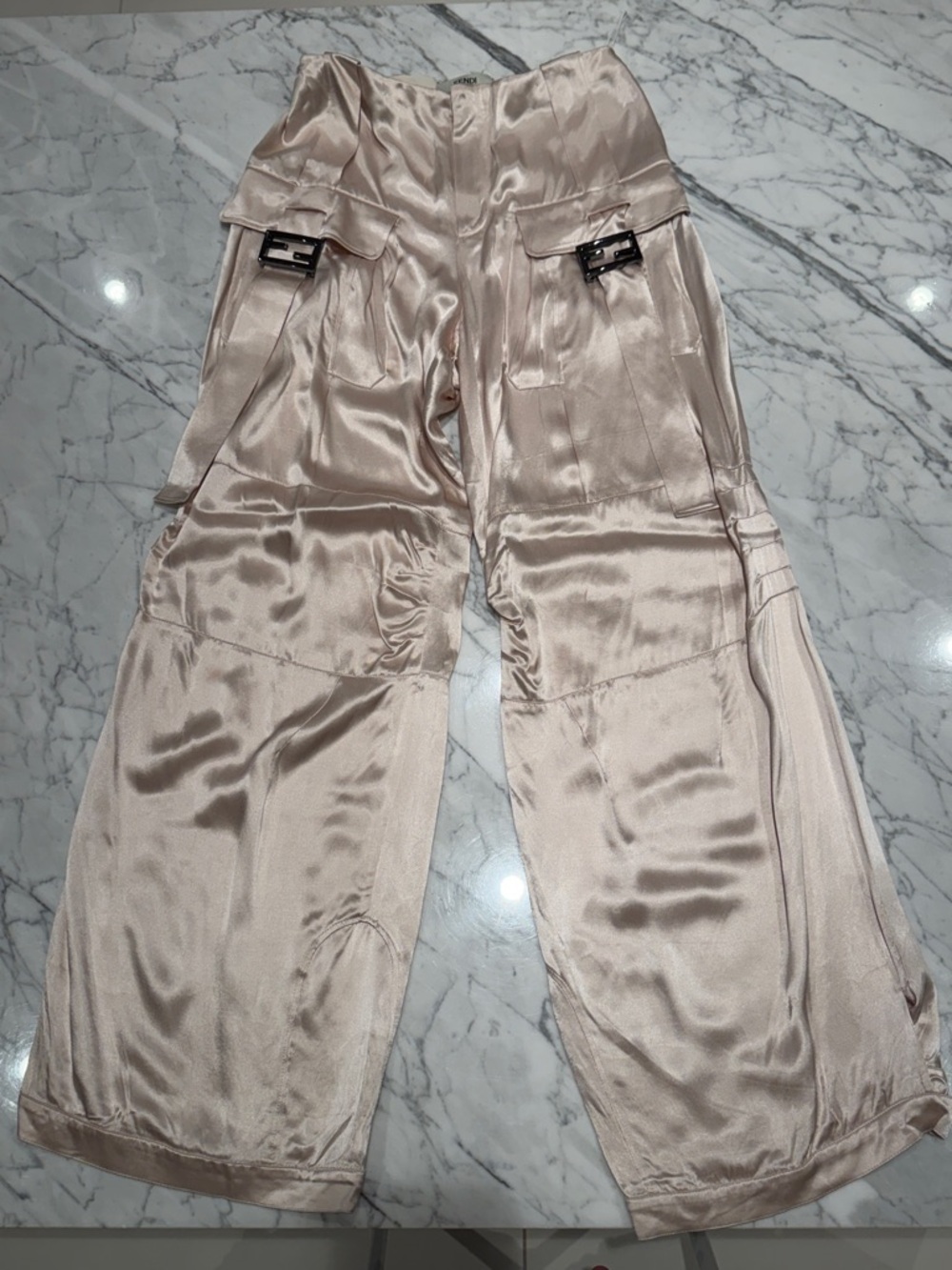 Fendi FF Baguette Buckle Embellished Satin Cargo Pants - Picture 14 of 17